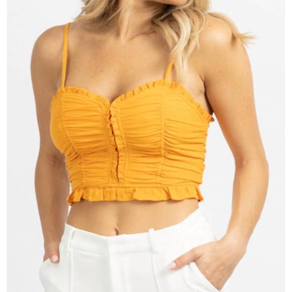 NEW MNI LOS ANGELES sunset ruched crop top in orange - Picture 2 of 7